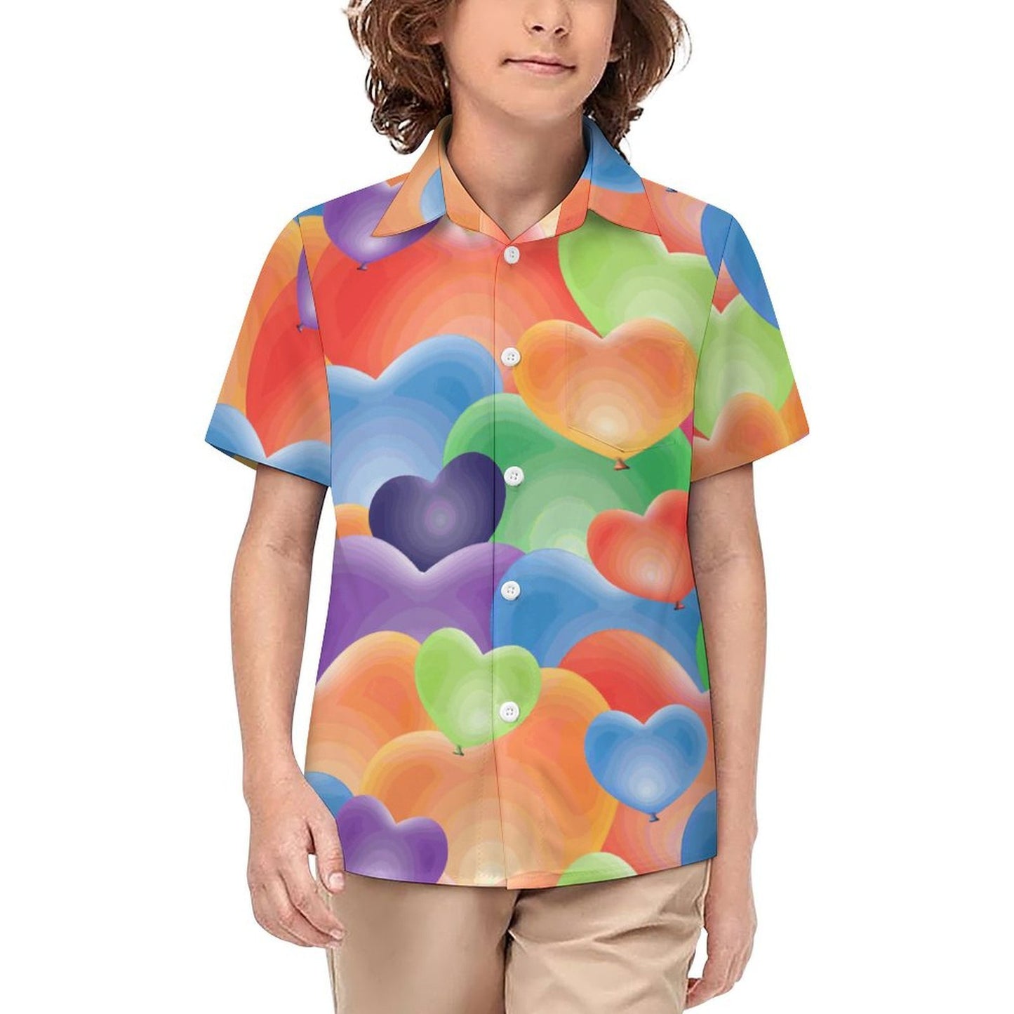 Children's Short Sleeved Shirt Color Heart Pattern