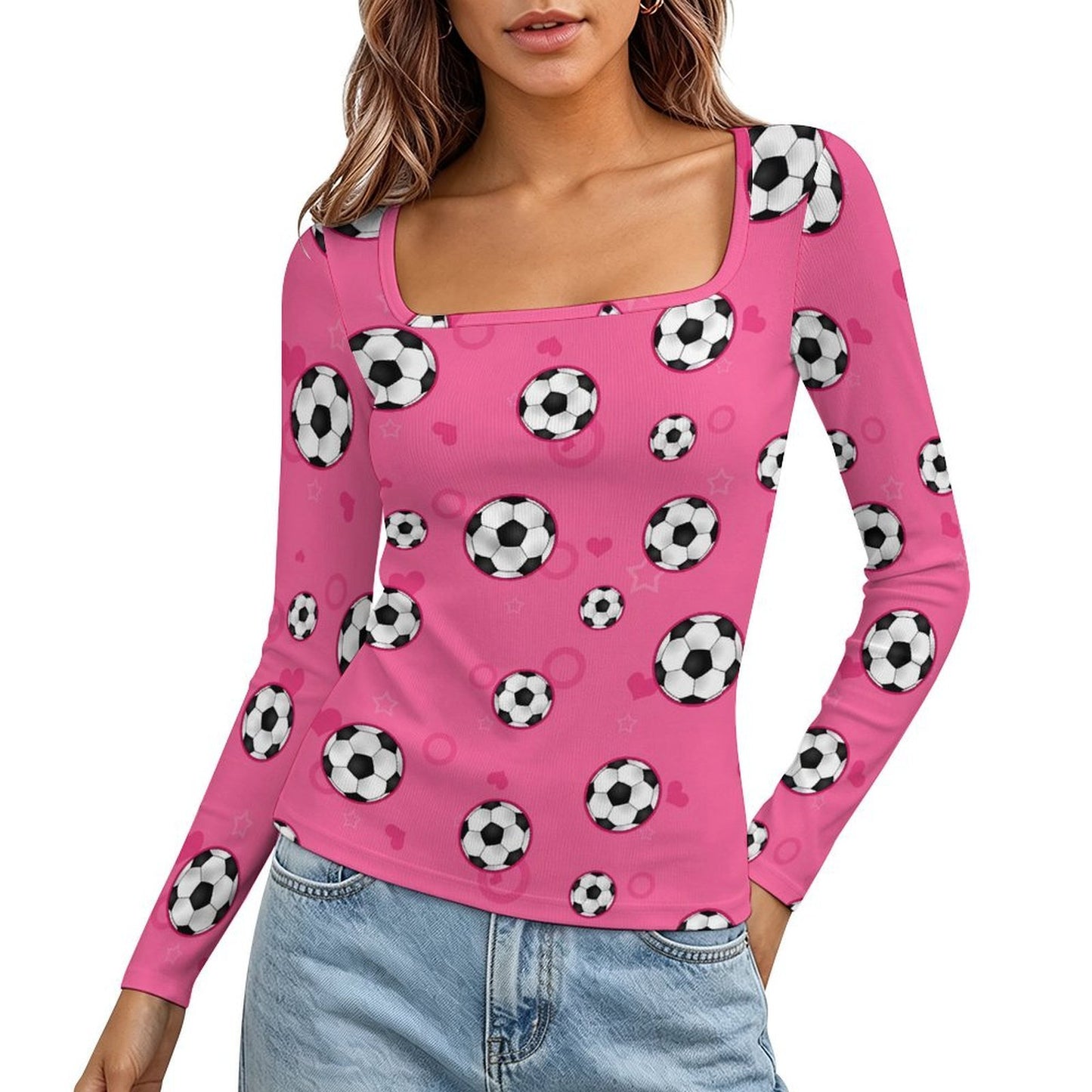 Blusa Personalizable de Manga Larga con Cuello Cuadrado para Mujer