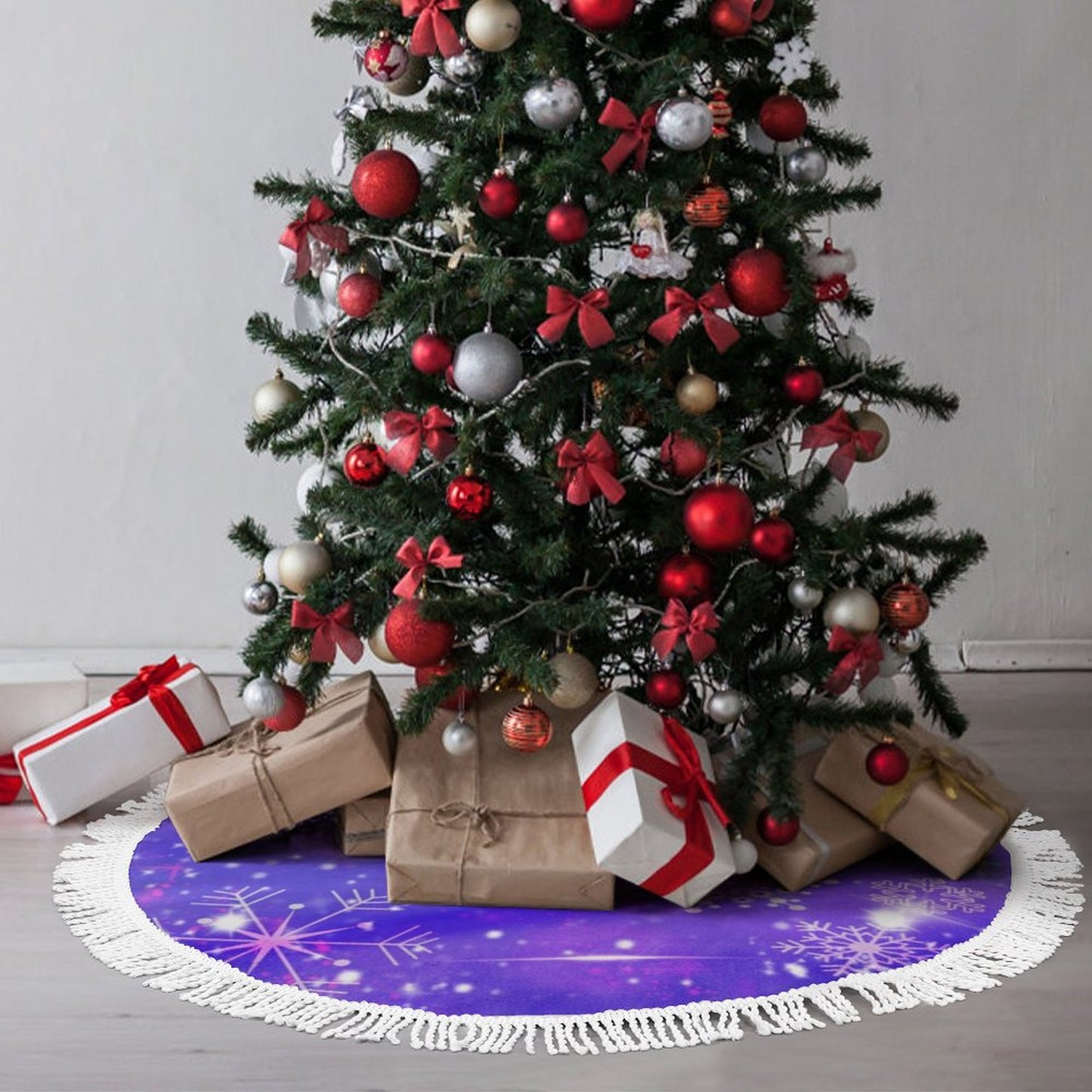 Tu Cubre Pie de Árbol Reversible | Dos Diseños en Uno con Borlas