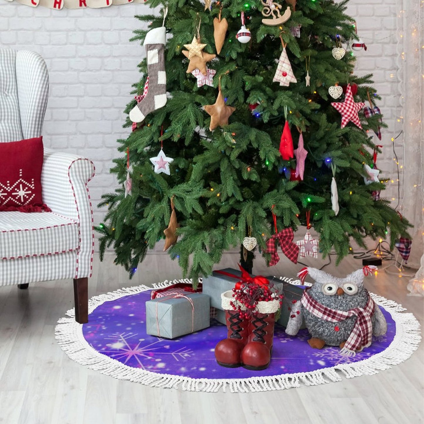 Tu Cubre Pie de Árbol Reversible | Dos Diseños en Uno con Borlas