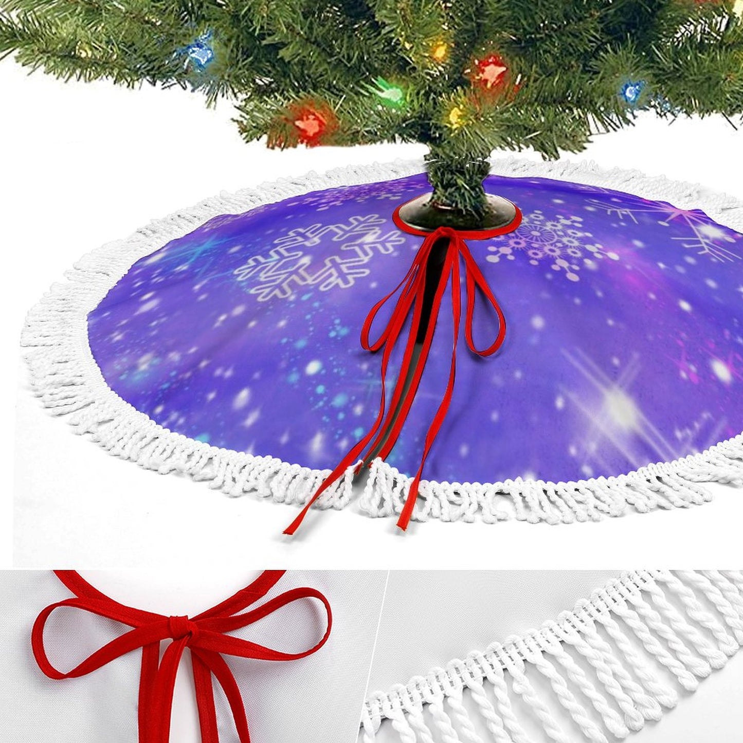 Tu Cubre Pie de Árbol Reversible | Dos Diseños en Uno con Borlas
