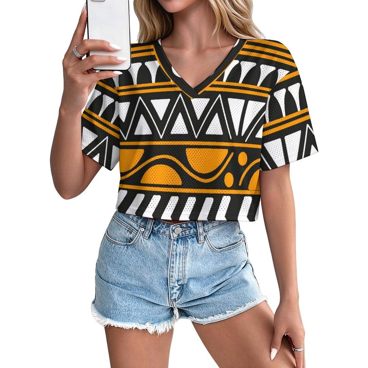 Short V-neck Top African Pattern