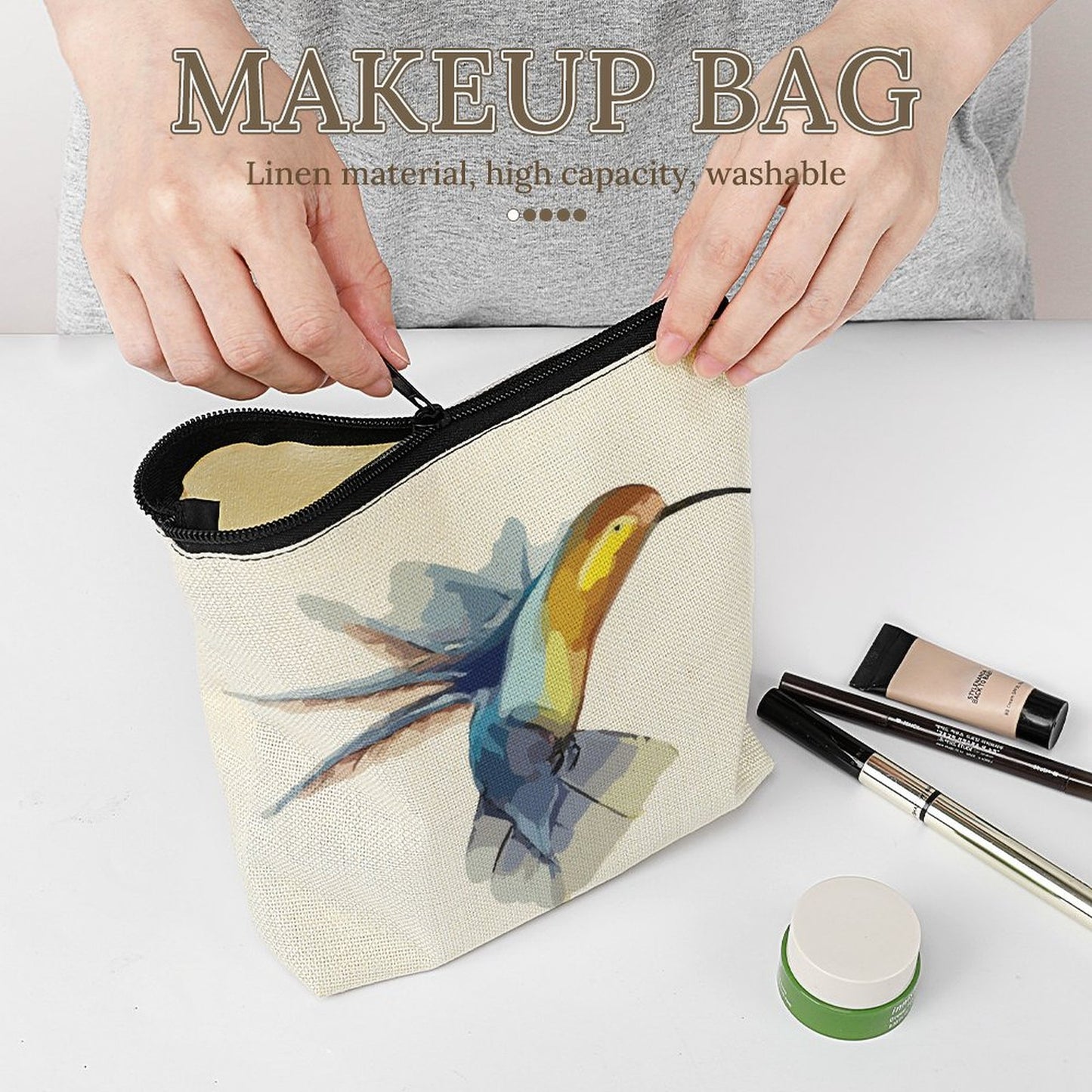 Cosmetiquera de Lino Personalizada | Bolsa de Maquillaje con Foto