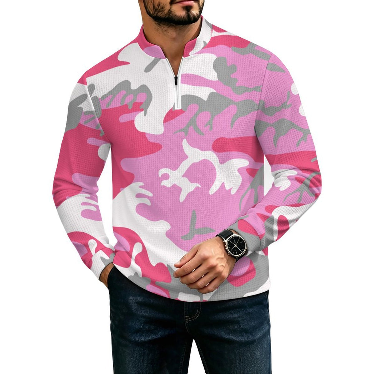 Sudadera Hombre Cuello Alto Medio Cierre Tejido Waffle Personalizable