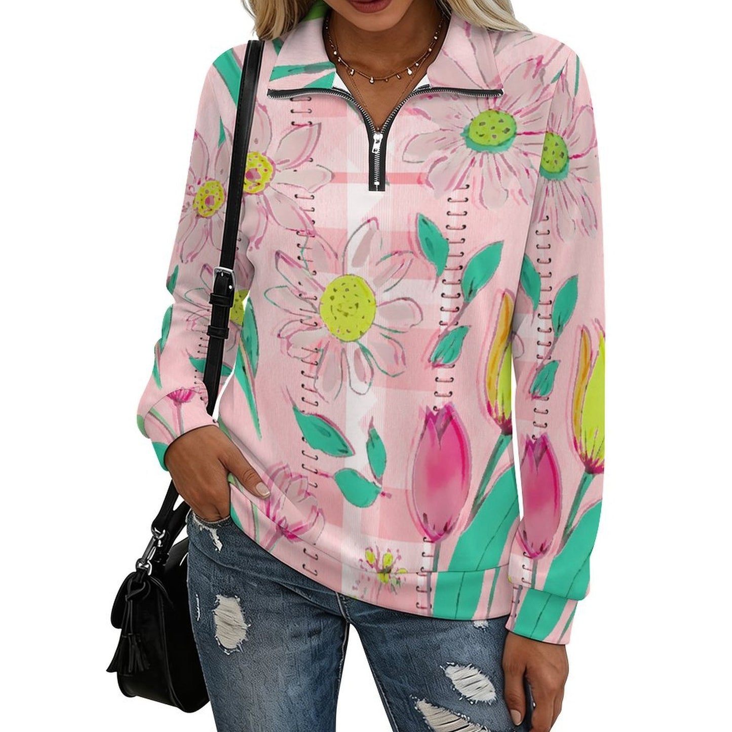 Sudadera Mujer con Cierre 1/4 Personalizable
