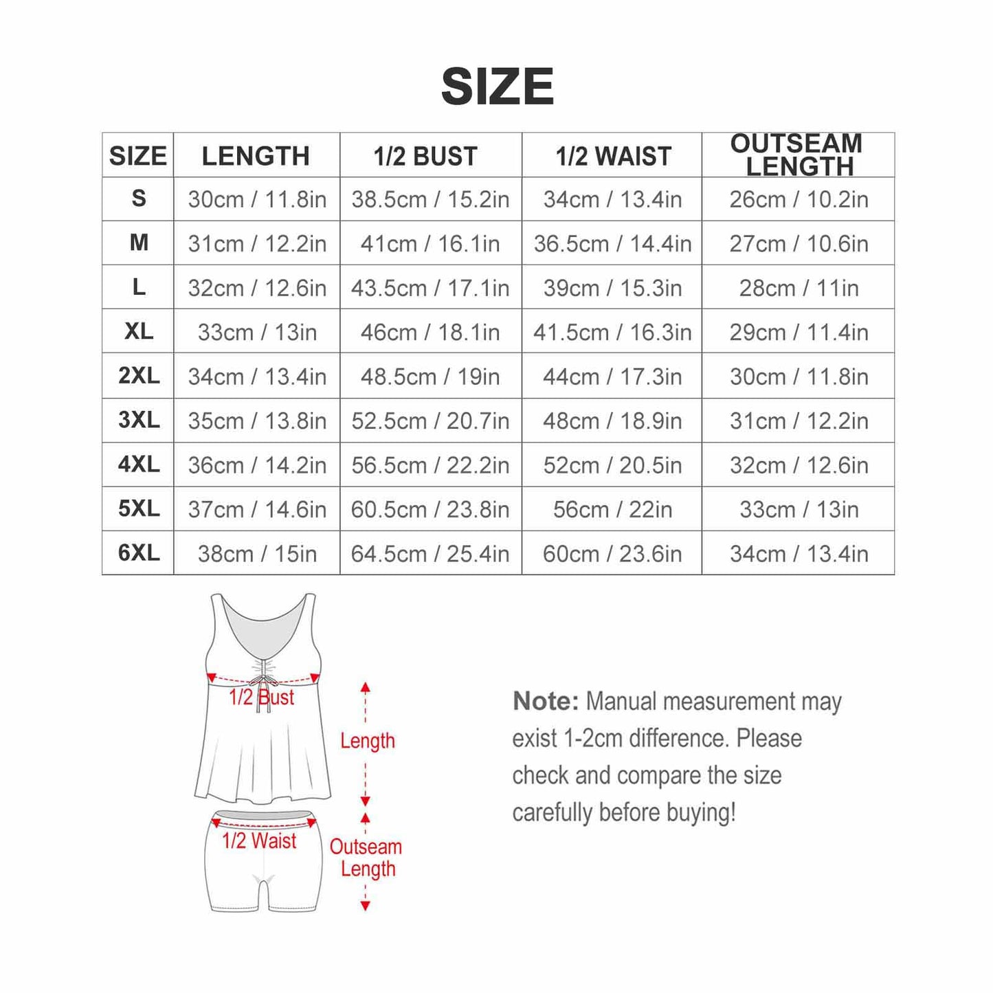 Tankini Personalizado con Short S-6XL | Bañador Reductor 2 Piezas