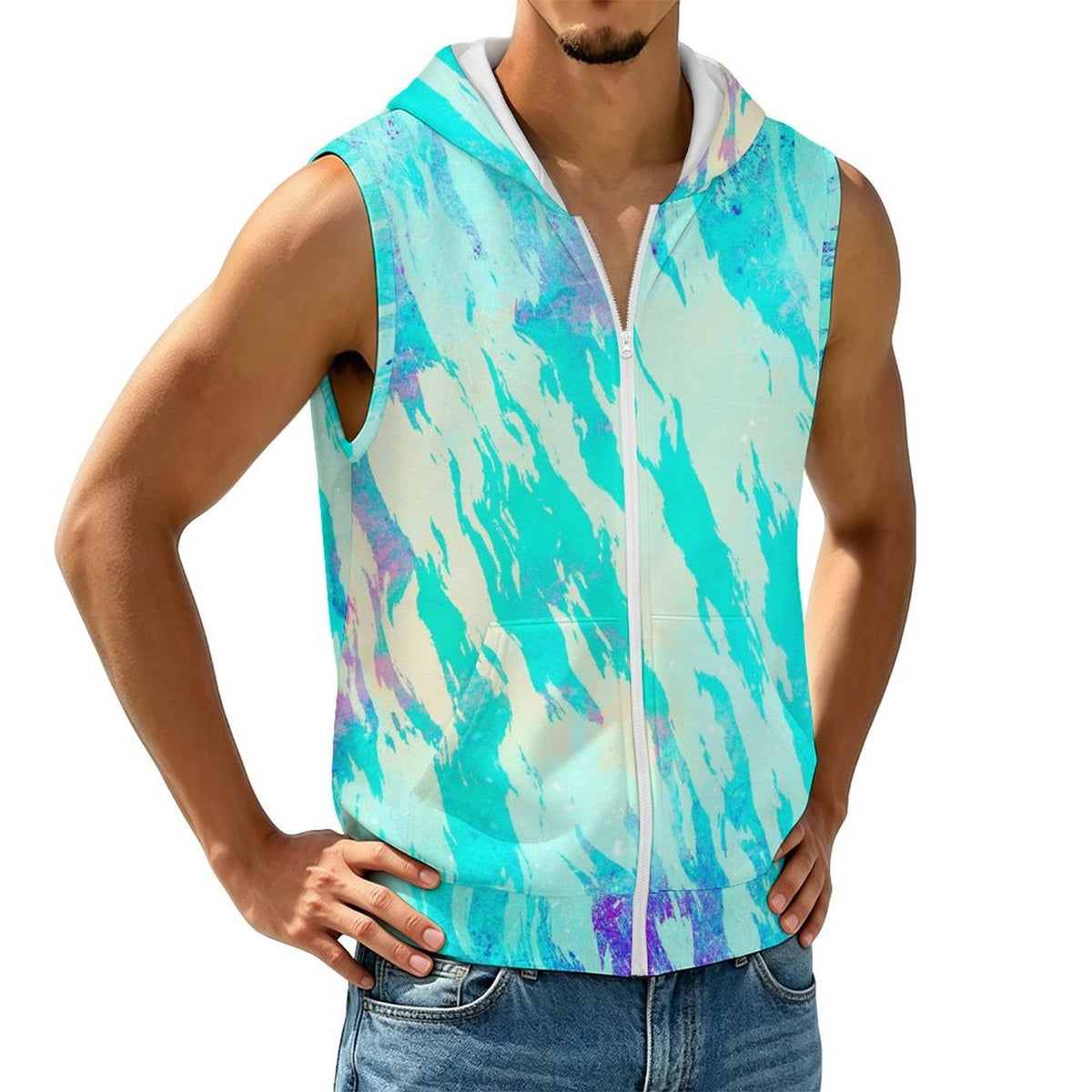 Hooded Sleeveless Shirt Abstract, Blue