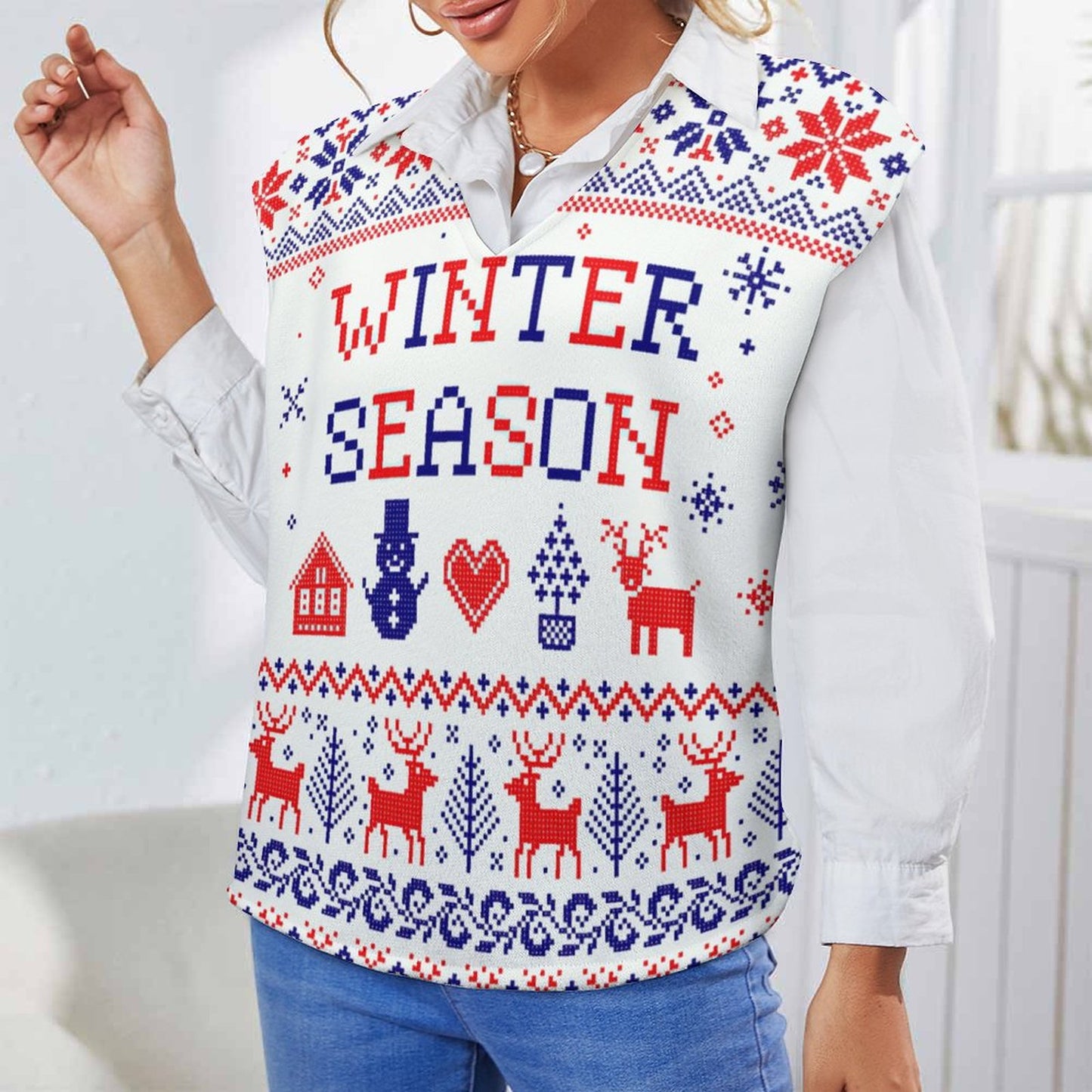 Chaleco de Punto Cuello V | Sweater Vest Oversize Mujer S-2XL