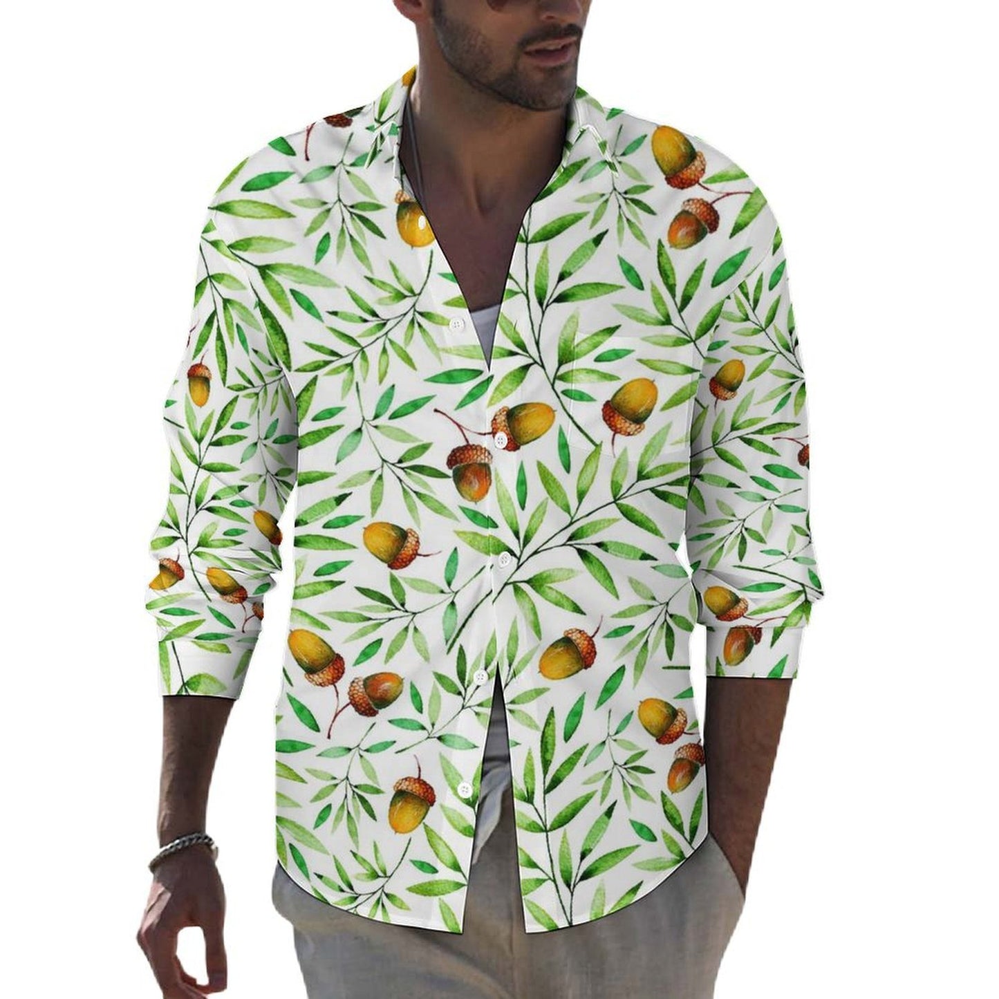 Lapel Pocket Long Sleeve Shirt Plant, Pinecone