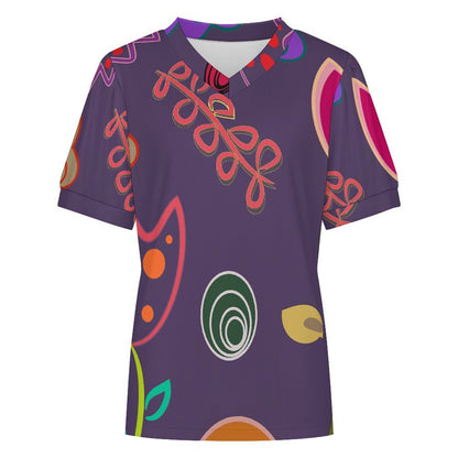 Camiseta para Dama con Escote en V y Mangas Abullonadas en Tela Texturizada con Estampado Personalizado