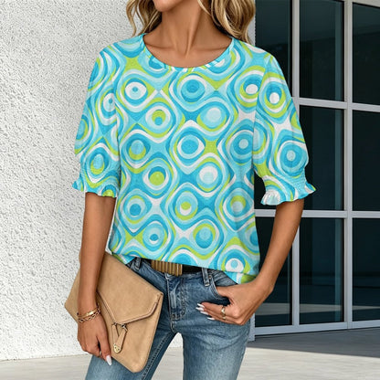 Sleeveless T-shirt with A Cut-out Design Aqua Blue, Swirling, Abstract