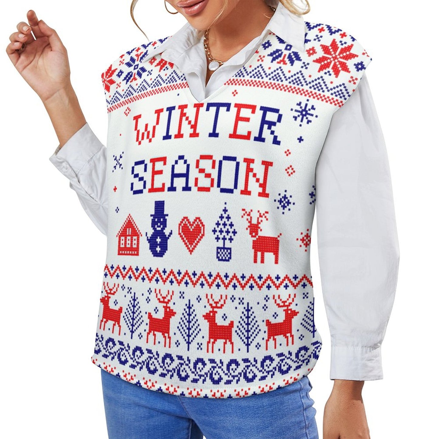 Chaleco de Punto Cuello V | Sweater Vest Oversize Mujer S-2XL