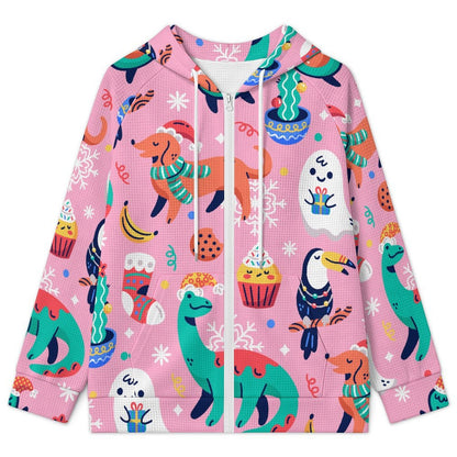 Sudadera con Capucha Waffle y Cierre Completo para Mujer Personalizable