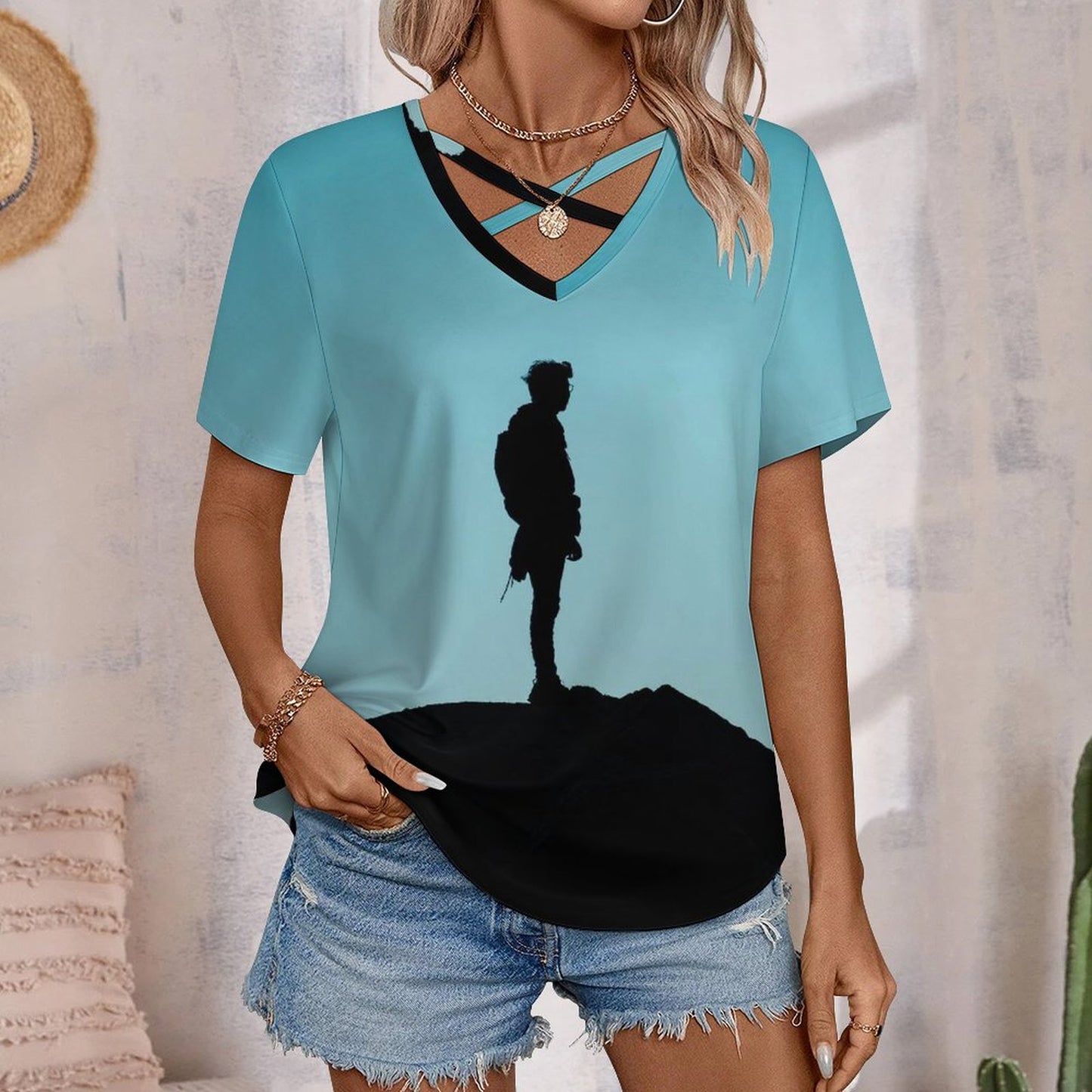 Playera Cuello V Cruzado Personalizada para Mujer | T-Shirt Única