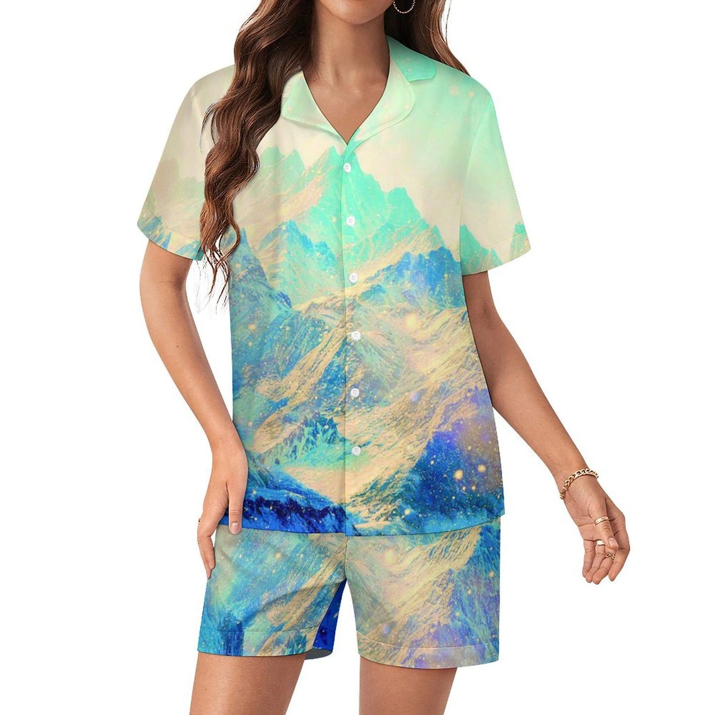Pijama de Satén Personalizada con Cuello Cubano para Mujer