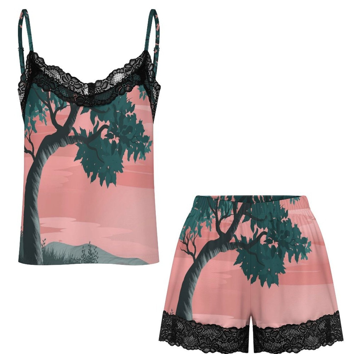 Pajama Set Natural Scenery, Realistic Painting, Sunset Scenery