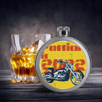 Petaca Redonda Personalizada 5oz | Acero Inoxidable con Diseño Acrílico
