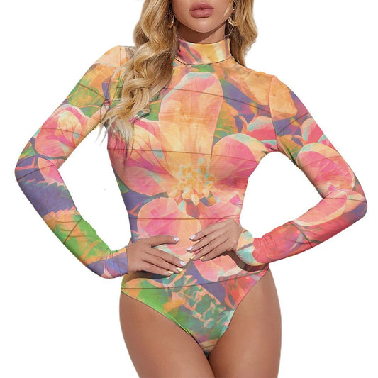 Body Personalizado Manga Larga Cuello Alto | Leotardo Mujer Spandex