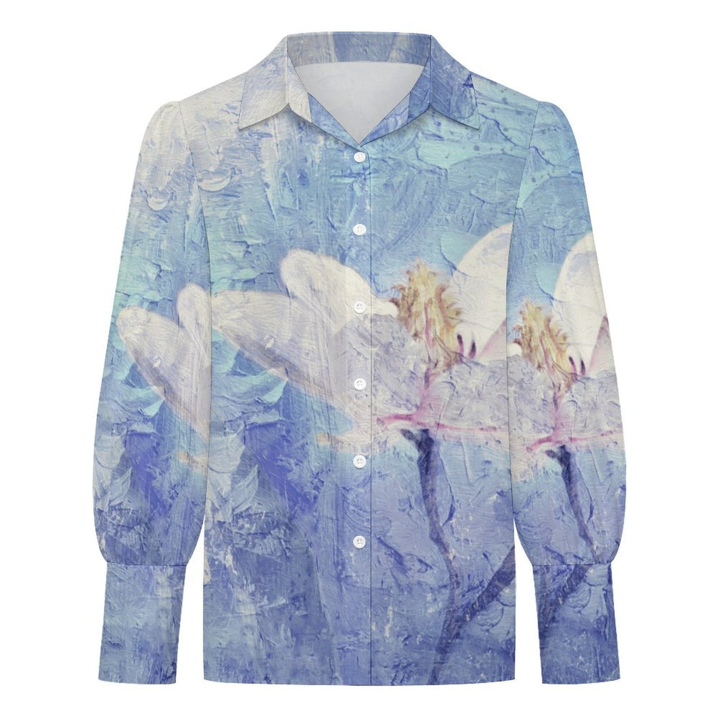Cape Sleeve Long Sleeve Shirt Oil Painting, Purple, Flowers