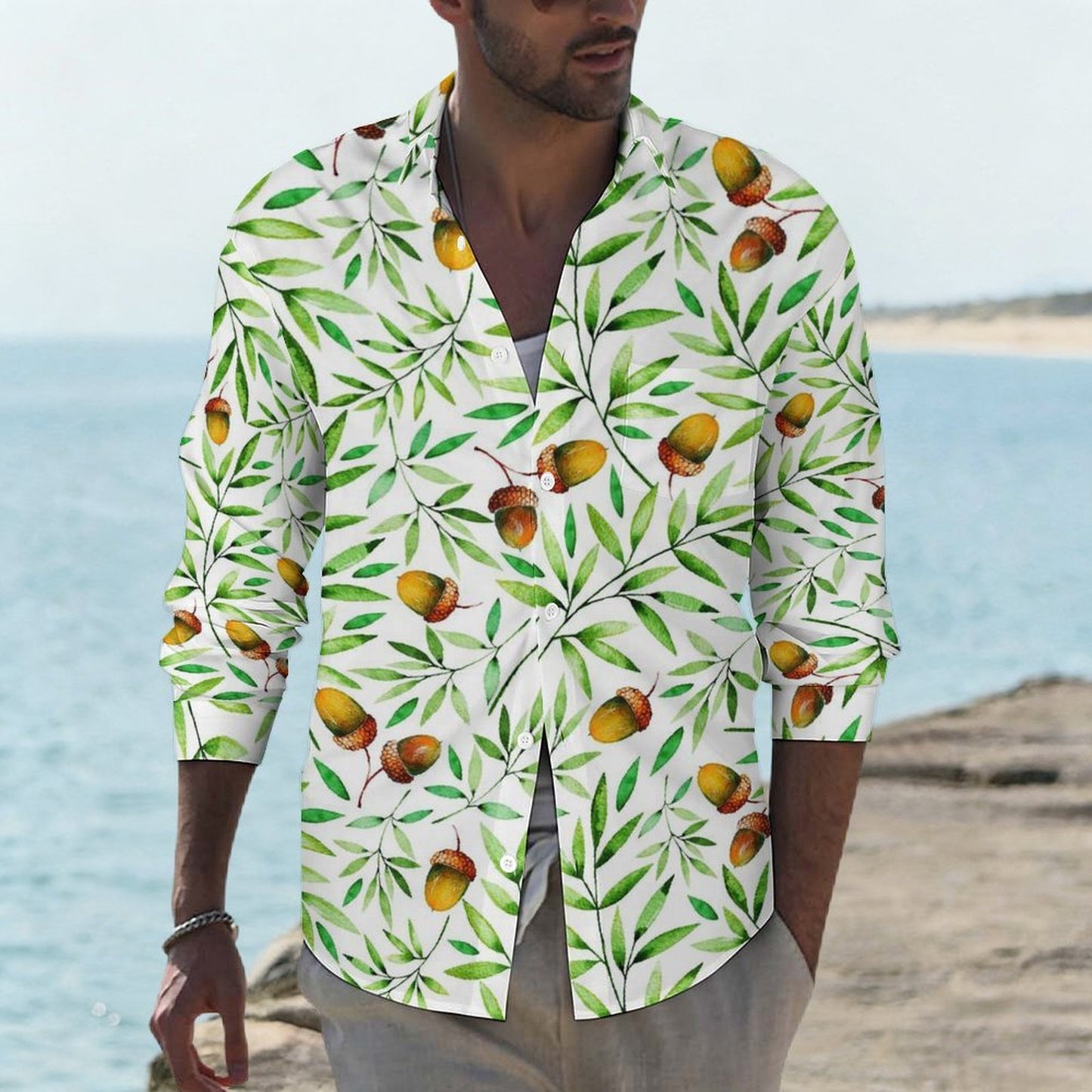 Lapel Pocket Long Sleeve Shirt Plant, Pinecone