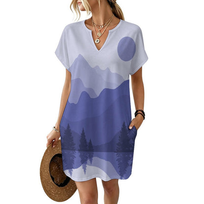 Women's Casual V-Neck Dress Nature View Paintings