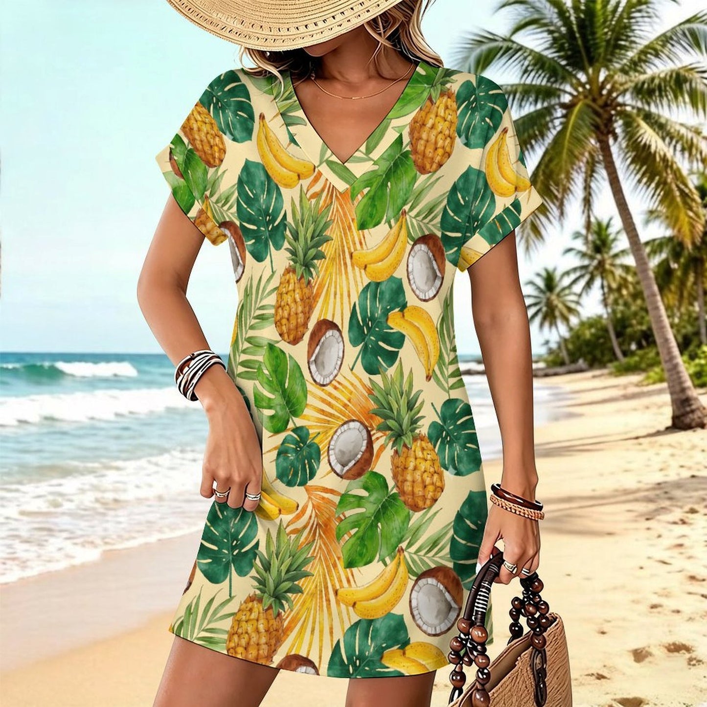 Casual Flared Sleeve V-Neck Dress 1 (3)