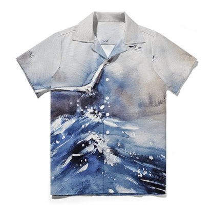 Cuban Collar Shirt Watercolor, Seagull