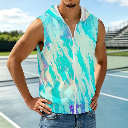 Hooded Sleeveless Shirt Abstract, Blue