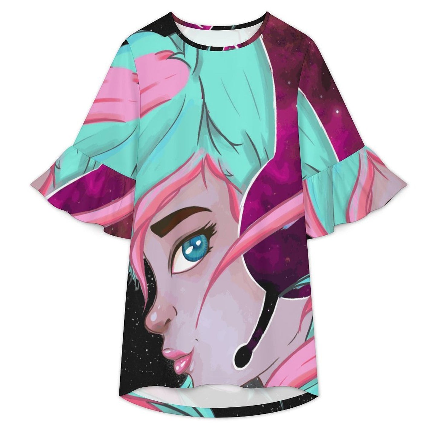 Vestido Casual de Mujer con Mangas de Volante y Cuello Redondo, Personalizable