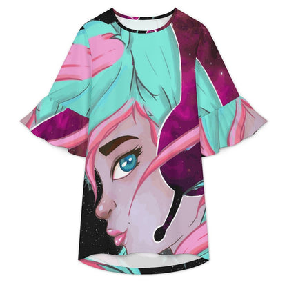 Vestido Casual de Mujer con Mangas de Volante y Cuello Redondo, Personalizable