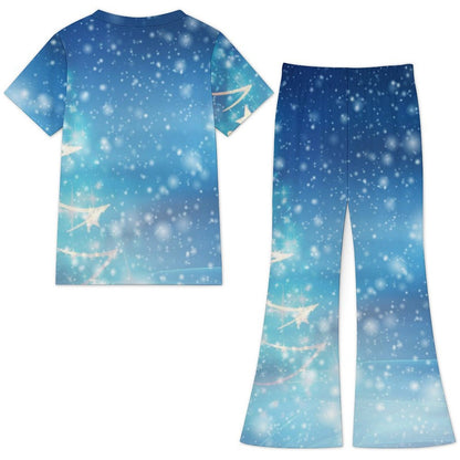 Bell-bottom Short-sleeved Set Christmas Tree, Starlight, Stars, Winter