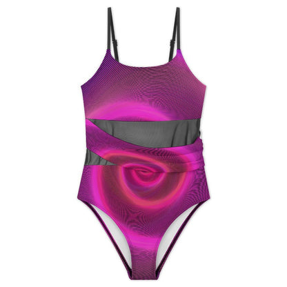 Mesh Splicing One-piece Swimsuit Pink Vortex Pattern