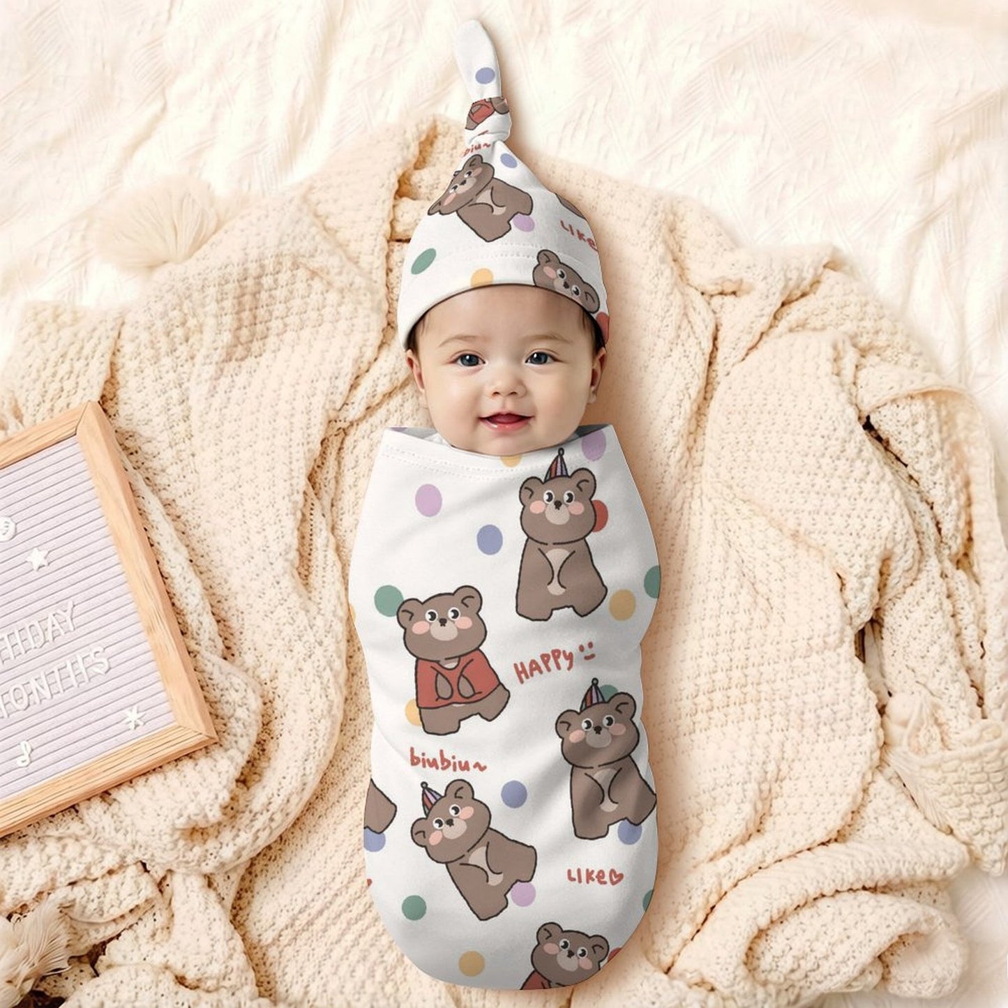 Set Arrullador Personalizado de Algodón con Gorrito para Bebé