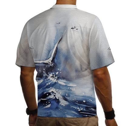 Cuban Collar Shirt Watercolor, Seagull