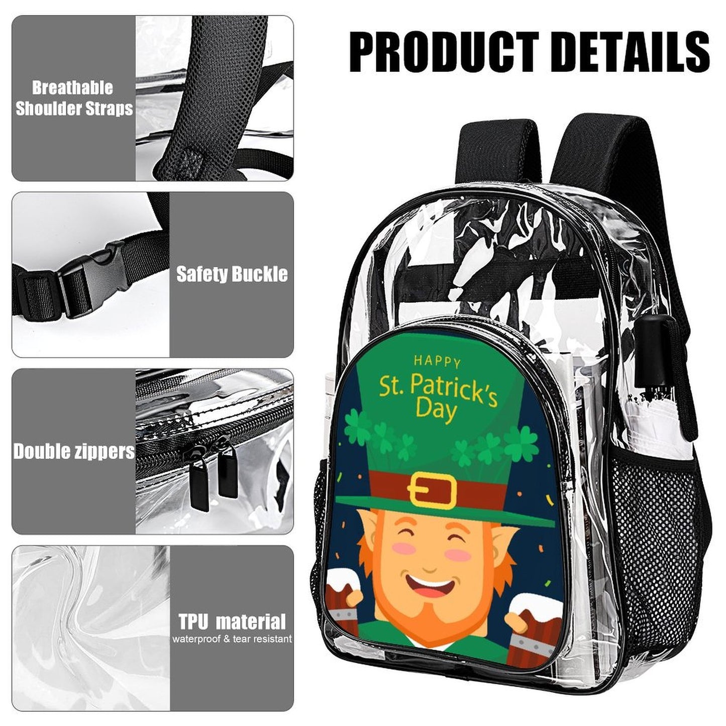 Mochila Transparente Personalizada de PVC con Bolsillo Lateral de Malla