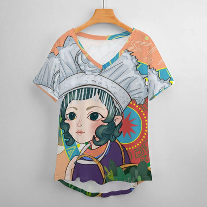 Playera Cuello V Personalizada de Seda de Hielo | Para Mujer y Hombre
