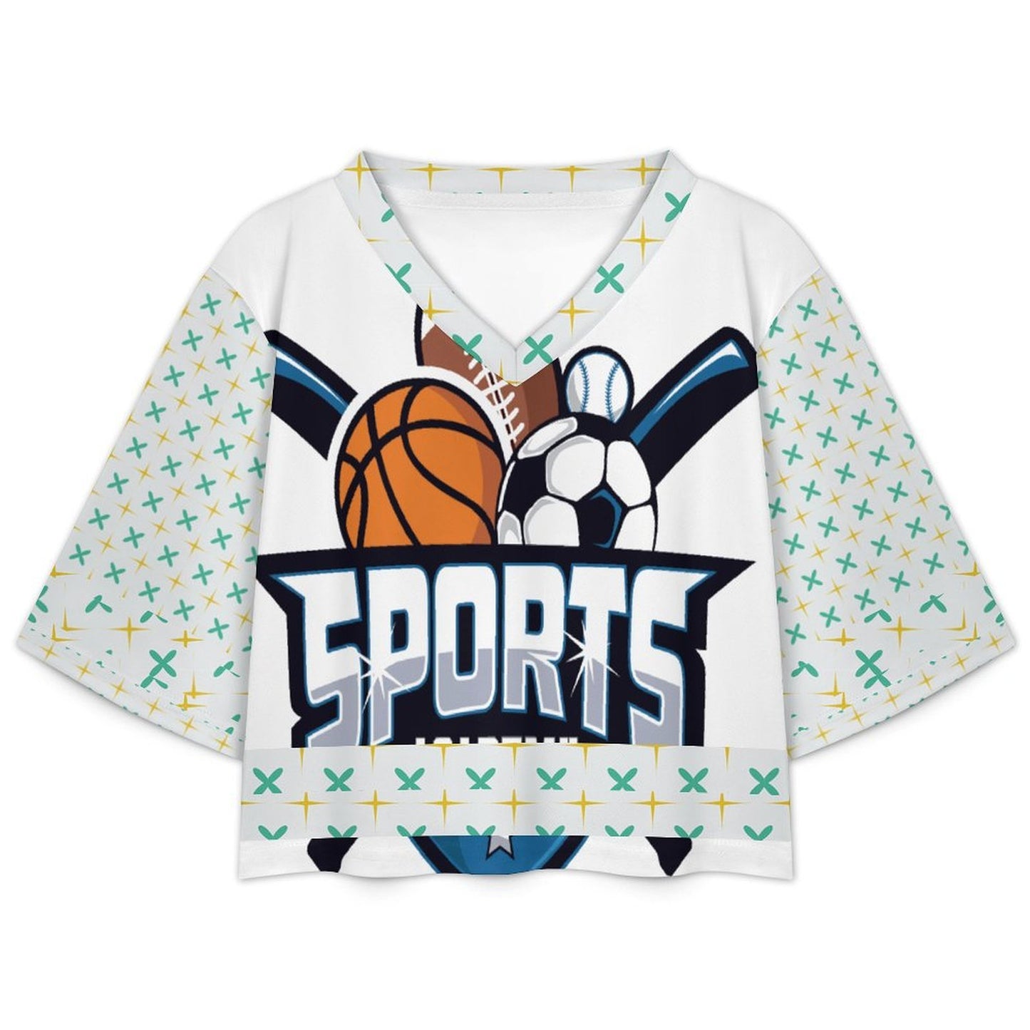 Jersey cropped de cuello en V personalizable para mujer con impresión térmica