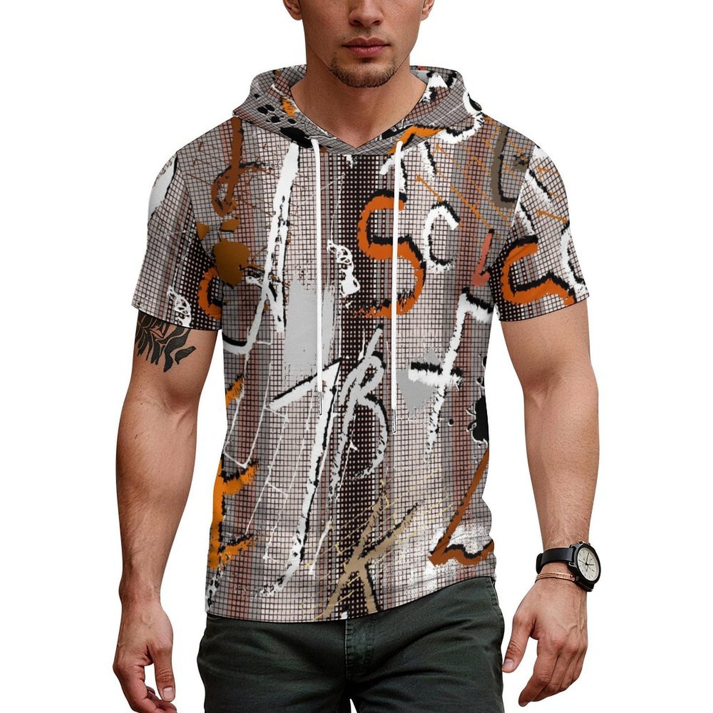 Sudadera con Capucha de Manga Media en Tela Texturizada con Estampado Personalizado