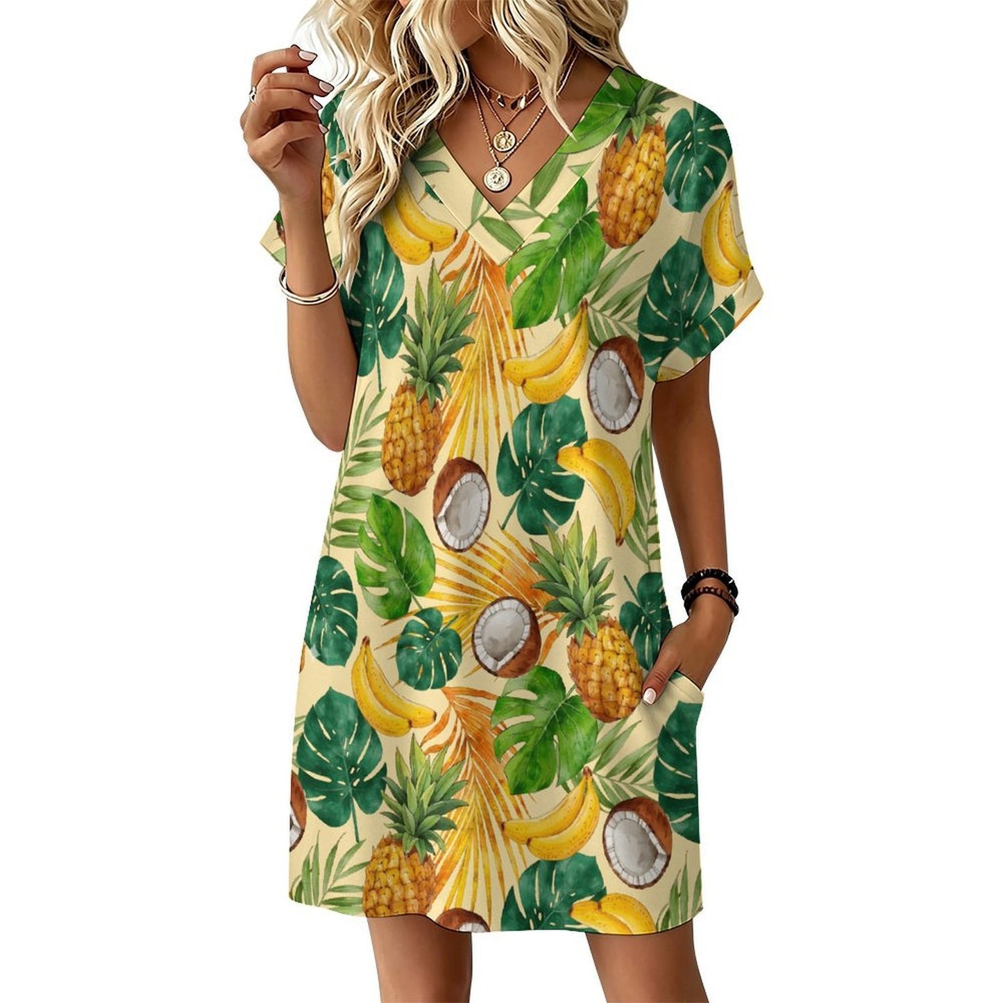 Casual Flared Sleeve V-Neck Dress 1 (3)