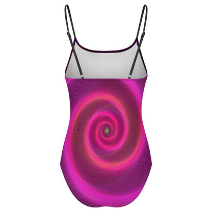 Mesh Splicing One-piece Swimsuit Pink Vortex Pattern