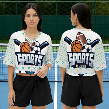 Jersey cropped de cuello en V personalizable para mujer con impresión térmica