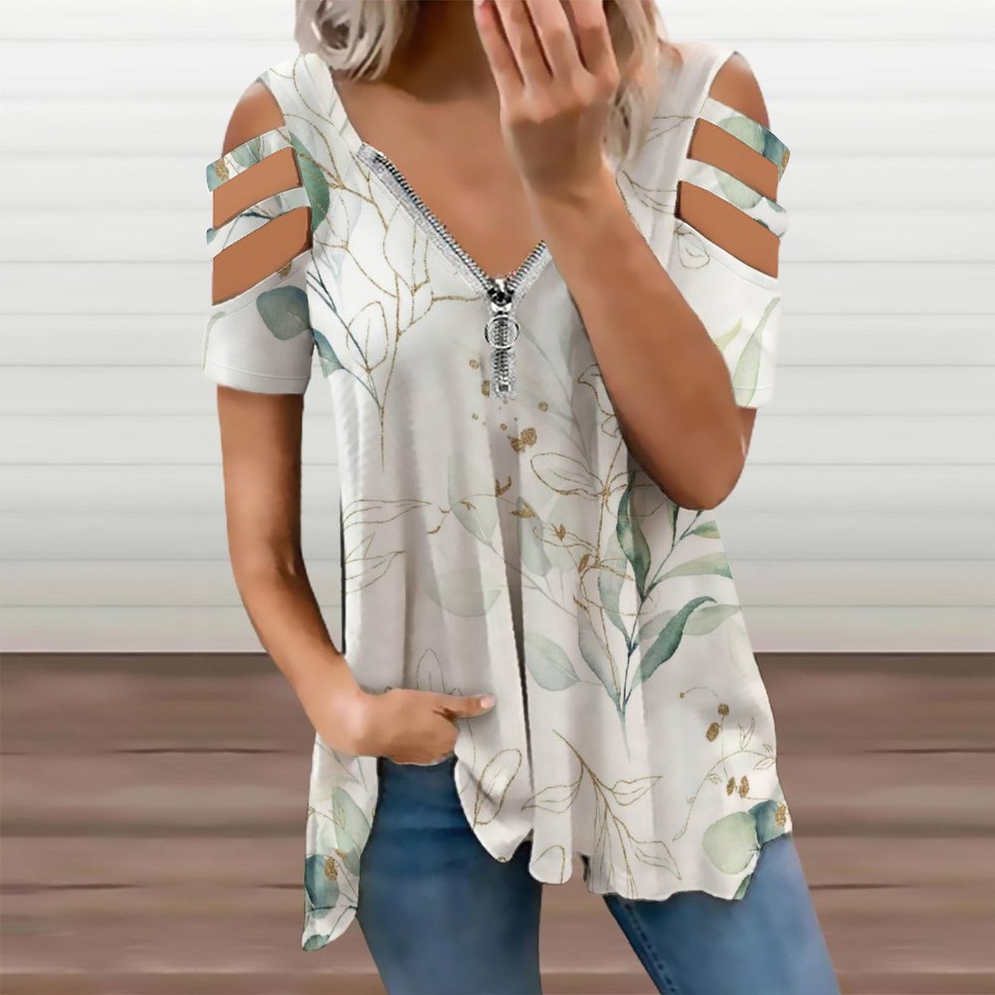Blusa Larga con Cierre y Hombros Descubiertos Personalizada