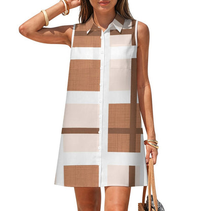 Sleeveless Button Up Shirt Skirt Brown Background Pattern