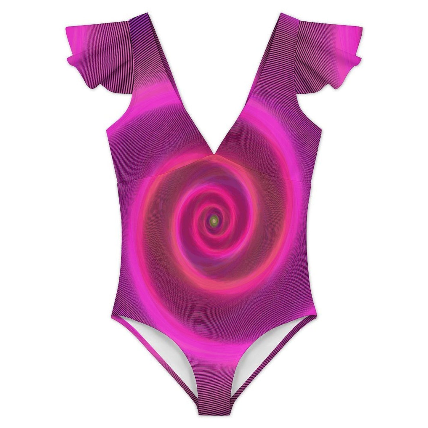 Traje de baño enterizo personalizable con cuello en V y mangas con holanes