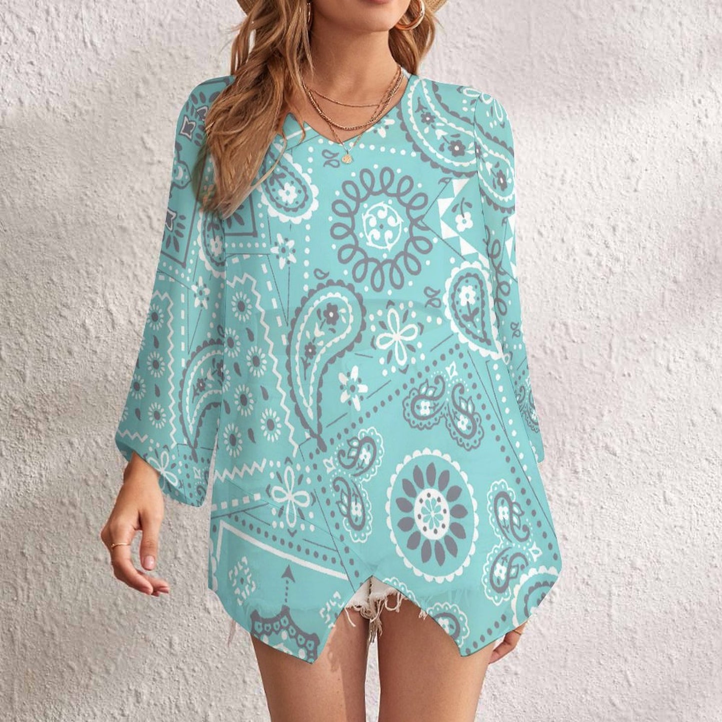 Blusa Chiffon Manga Larga Transparente | Top Playa Boho