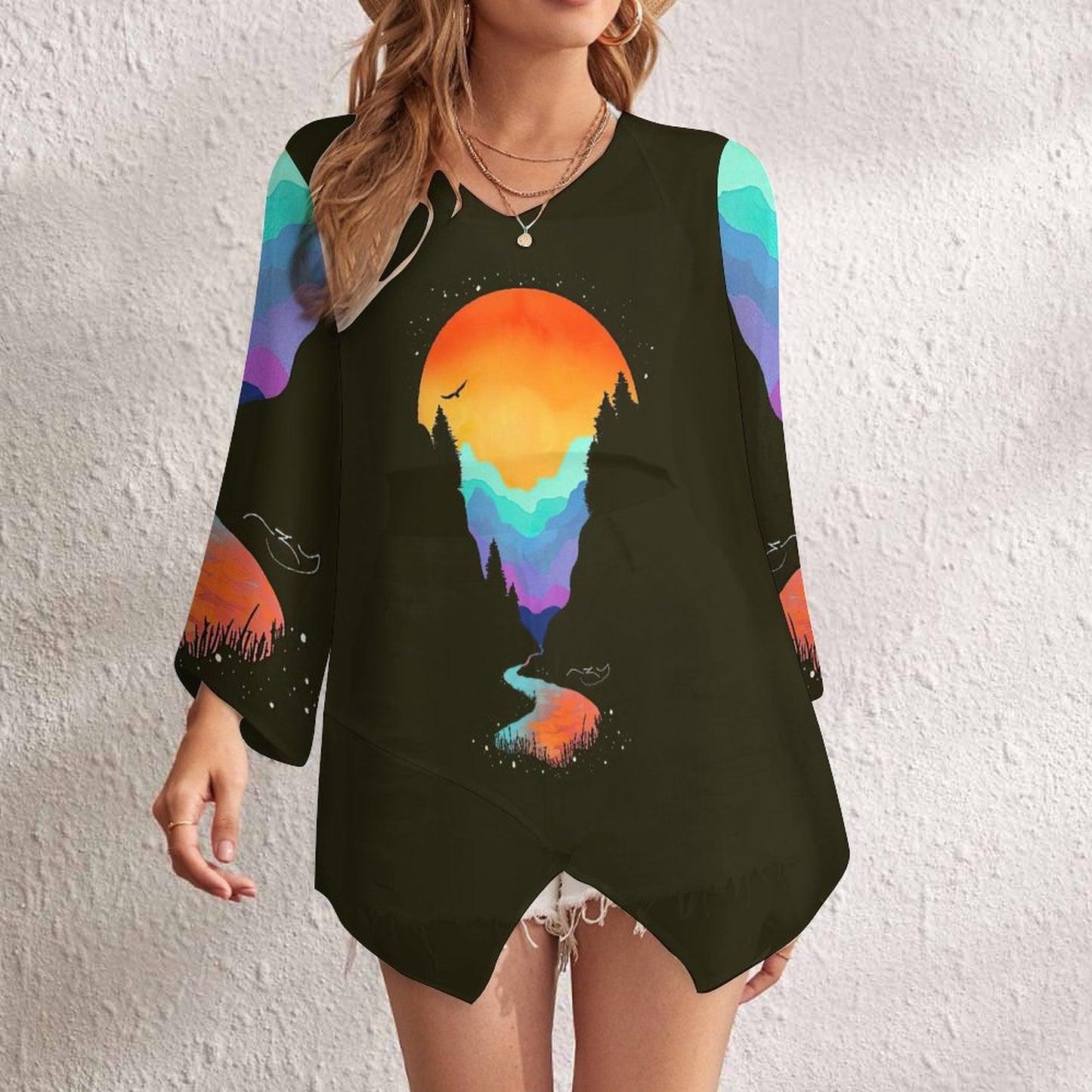 Blusa Gasa Personalizada | Top Manga Larga Fresco S-5XL