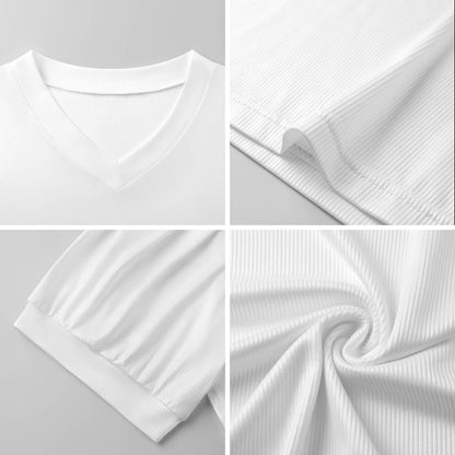Camiseta para Dama con Escote en V y Mangas Abullonadas en Tela Texturizada con Estampado Personalizado