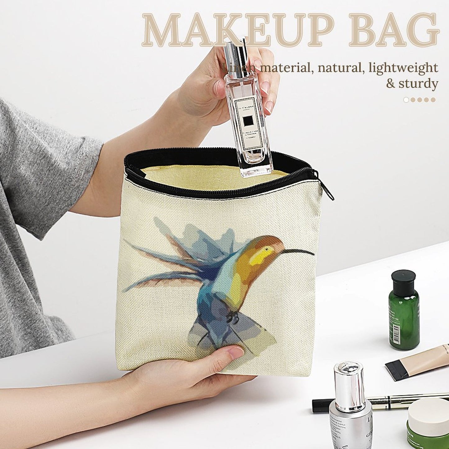 Cosmetiquera de Lino Personalizada | Bolsa de Maquillaje con Foto
