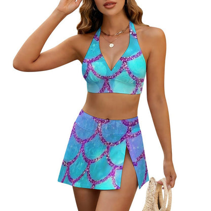 Conjunto de traje de baño personalizable de dos piezas con tirantes y falda con abertura