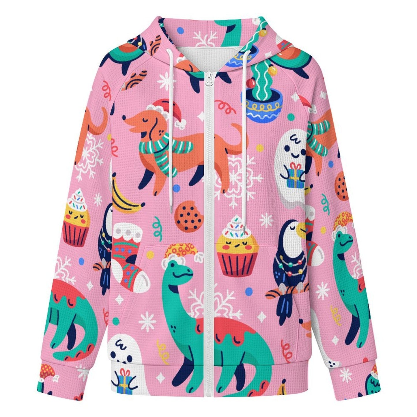 Sudadera con Capucha Waffle y Cierre Completo para Mujer Personalizable